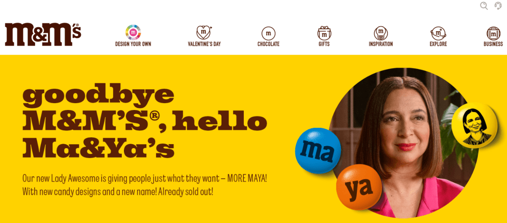 M&M’s巧克力過去一直都是由自家擬人化的巧克力代言，M&M’s卻在日前表示將於限期停止自家巧克力代言，並迅速地找了喜劇演員代言瑪雅．魯多芙(Maya Rudolph)做為新代言人，這到底是怎麼回事呢？