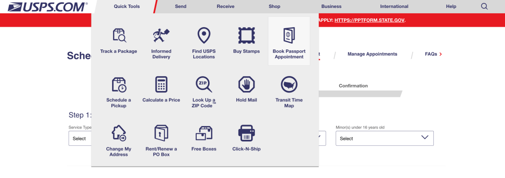 預約 USPS 辦理寶寶護照時間圖片教學說明 (Book Passport Appointment )
